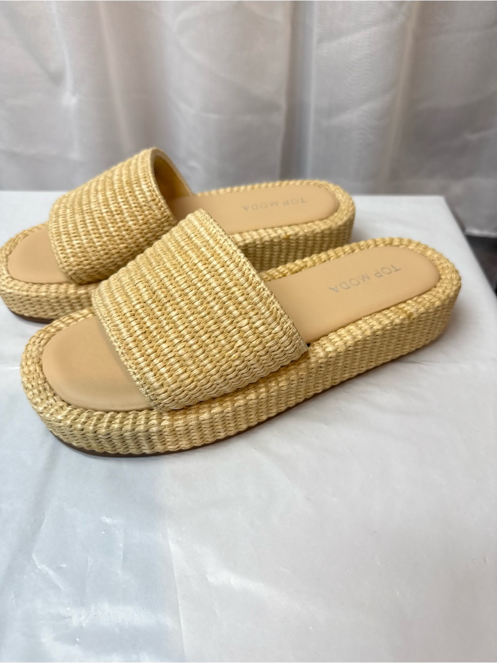 TOP Moda Beige Woven Platform Slide Mules🌻